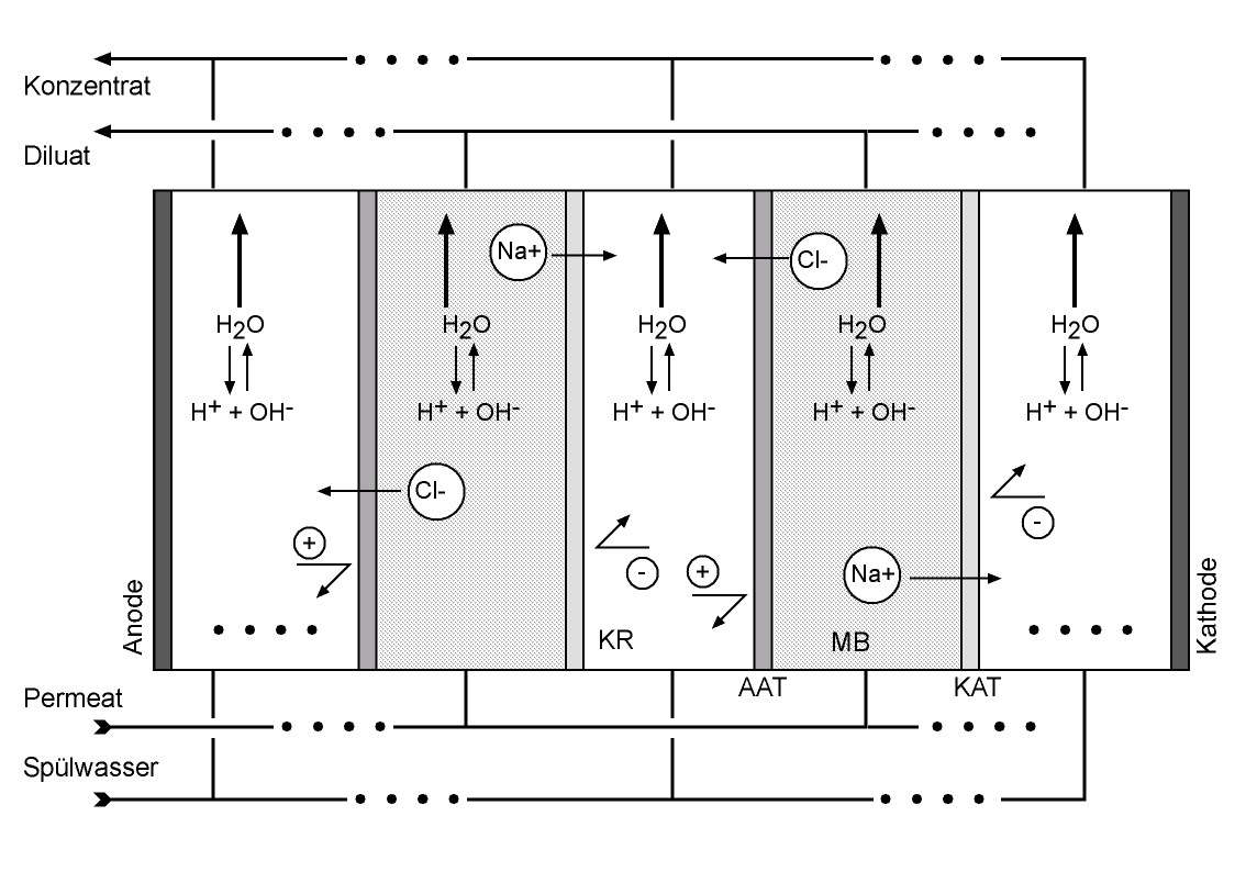 Schematische Darstellung Elektro­deionisation