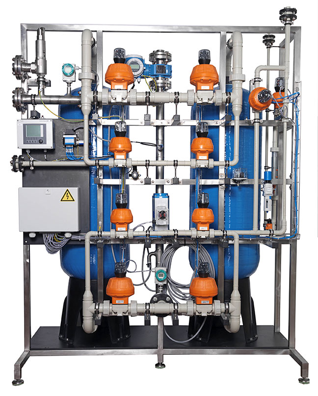 Granulated, solid synthetic resins are generally used as the ion exchange material. They must be insoluble in water and chemically resistant, but, most importantly, suitable for ion exchange.
